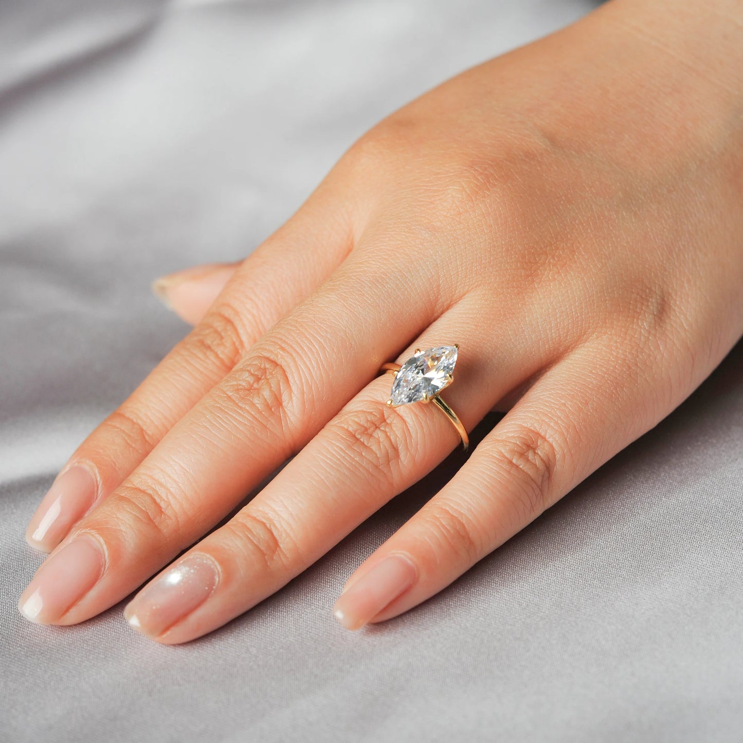 Vintage 9ct 5A Marquise Shape Cubic Zirconia Solitaire Engagement Ring For Women 925 Sterling Silver 14K Yellow Gold
