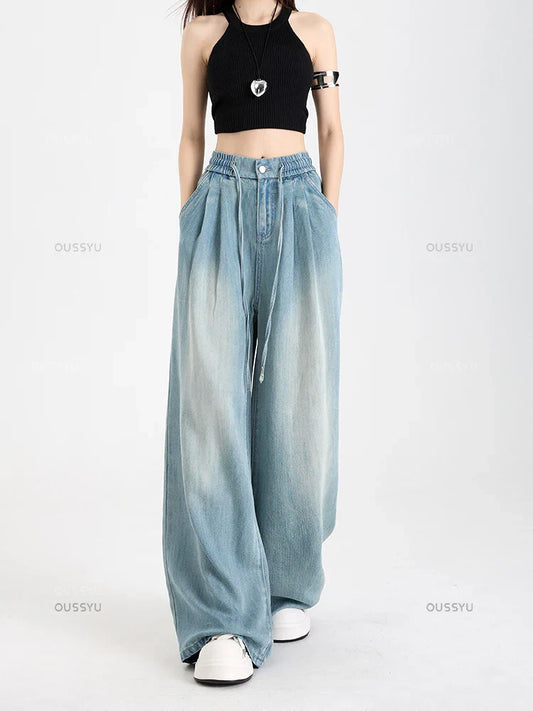 Loose Wide Leg Elastic Waist Pants Fashion Casual Trousers