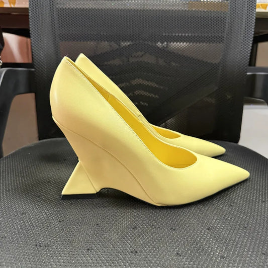 Runway Women Heels Pumps 2026 Designer Shoes Patent leather Pointed Toe Slingback Shallow Luxury Brand Strange Heel Woman Shoes