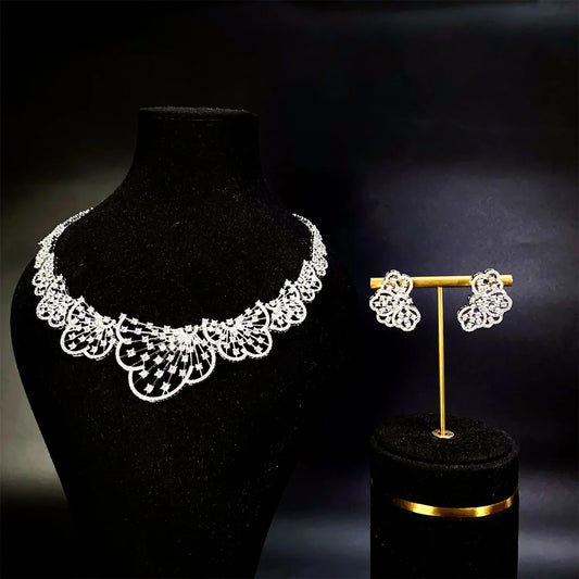 Famous Brand Super Luxury Fan-shaped Design Women Wedding Naija Bridal Cubic Zirconia Necklace Dubai Dress Jewelry Set