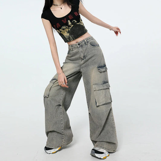 Y2k Jeans Wide Pants Woman Cowgirls Jean Shorts
