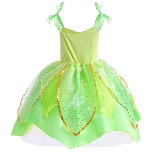 Elf Movie Tinker Bell Girls Play Fairy Dress Green Suspender Skirt With Wings and Flower Christmas Gift for Girls