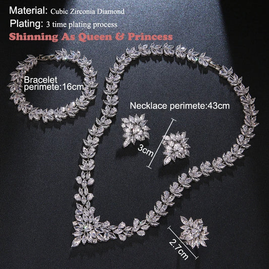 Luxury Brands CZ Zirconia Necklaces Jewelry Sets for Women 2022 Silver Color Marquise Dubai Wedding Jewelry Set Bijoux Femme