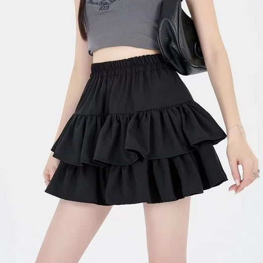 Ballet Style White A- Line Velvet Cake Short Skirt Women's Spring Autumn Hot Sale Of The Season New Loose High Waist Fluffy Half