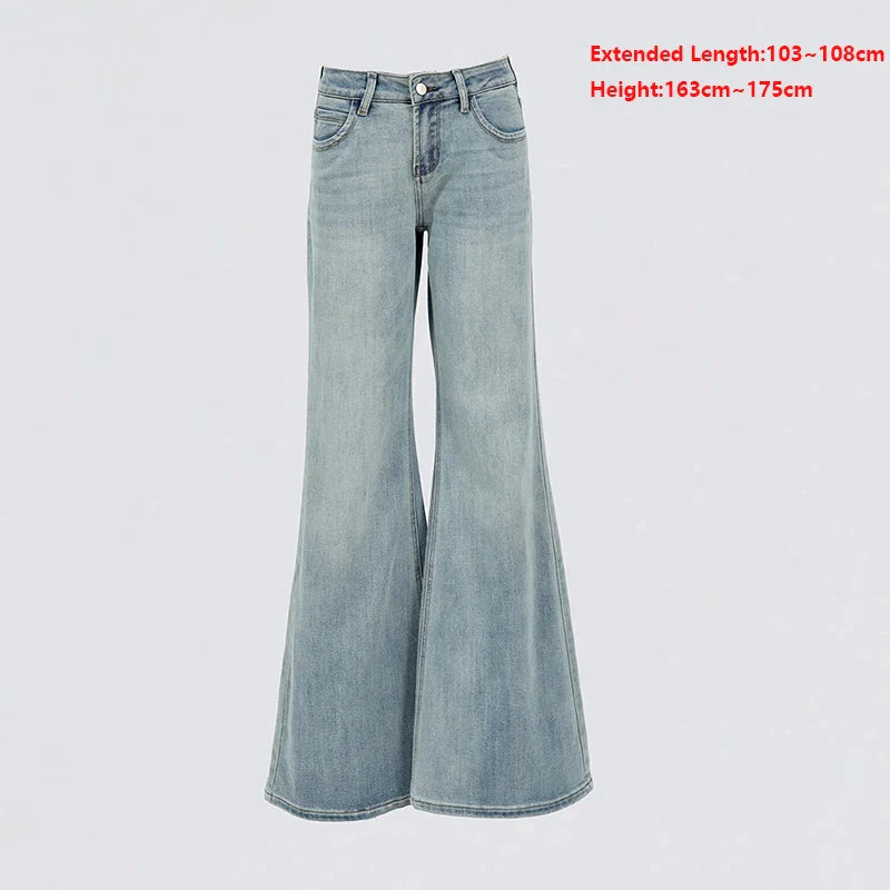 Calça Jeans Feminina Boca de Sino Calça Jeans Elástica Vintage Casual Calça Sino para Mulheres Jeans Comprido Lavado