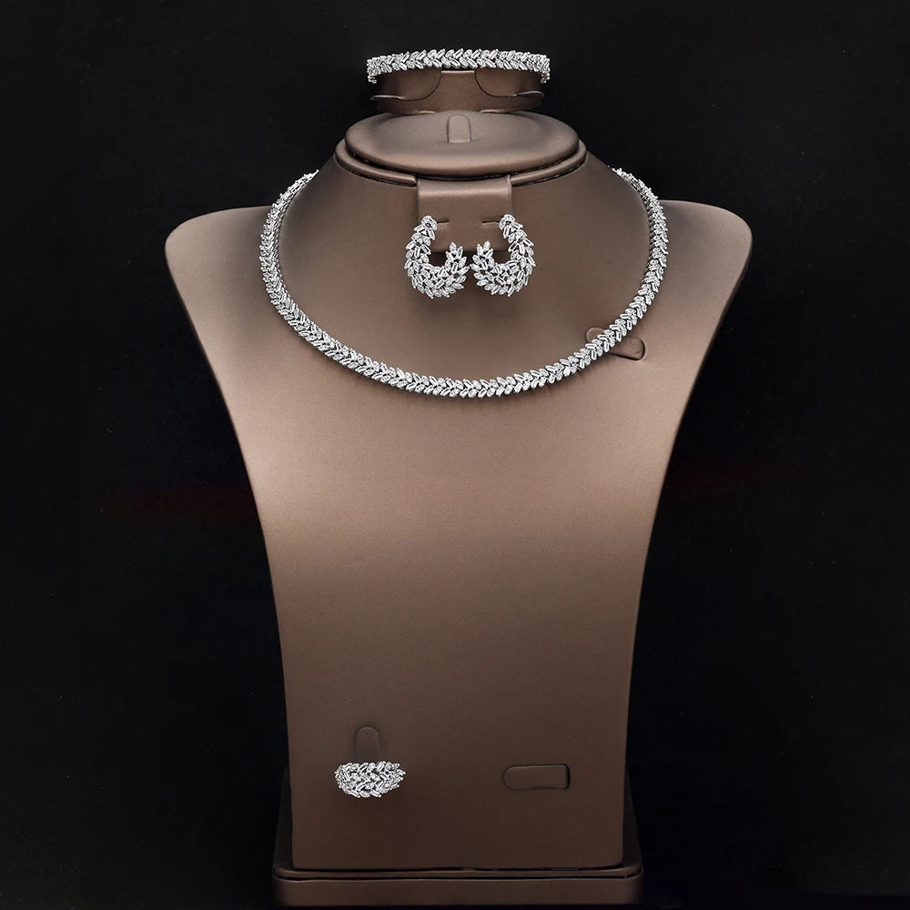 2025 Trendy 4 Pieces Bridal Zirconia Jewelry Sets for Women Party Gift Dubai UAE Wedding Jewelry Set