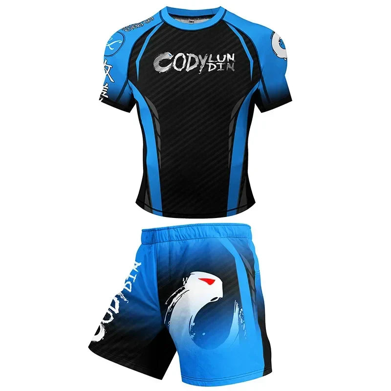 Rashguard MMA T-shirt+Pants Suit Men 4PCS/Set Jiu Jitsu Brazilian Grappling Bjj Boxing Rash Guard Sport Jerseys Fighting Shorts
