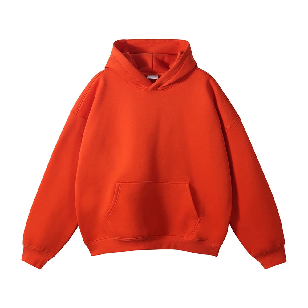 Thick 350gsm Fleece Hooded Hoodies For Men Unisex Winter Oversized Loose Basic Solid Sweatshirts Pullovers Coats HY0631