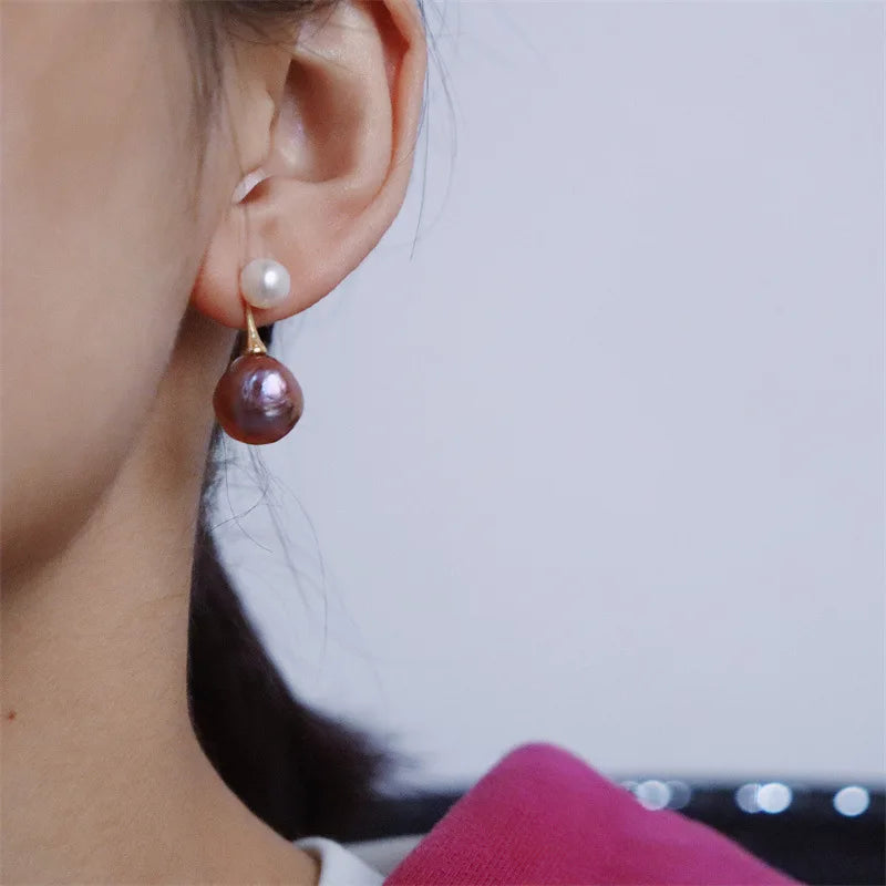 French Design Style Art Purple Baroque Freshwater Pearl Earrings Pendant Accessories for Women‘s Party Earrings Custom Jewelry