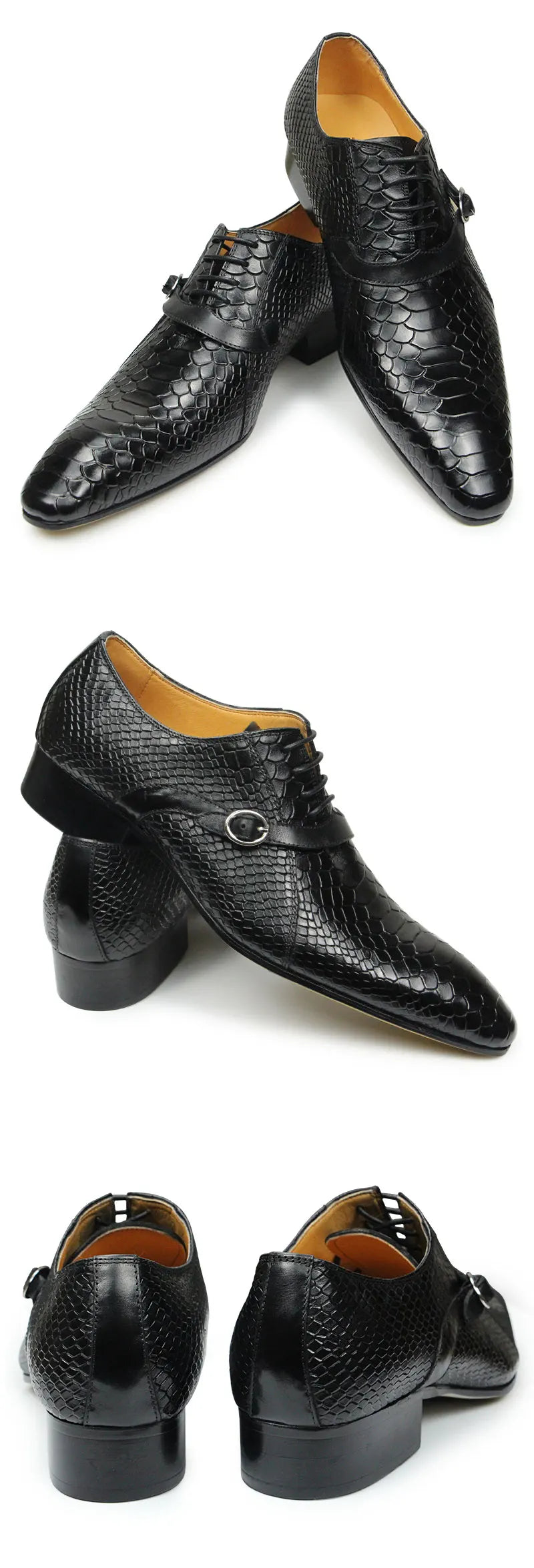 Men Dress Shoes Formal Oxfords Serpentine&Metal Buckle Decorate Wedding Wear Elegant Casual Leather Zapatos De Hombre Best Gift