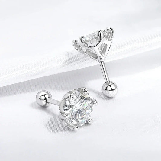 8mm D Color 2.0 Carat 100% Moissanite Stud Earrings for Women Screw Thread Ear Studs 925 Silver Jewelry Pass Diamond Test