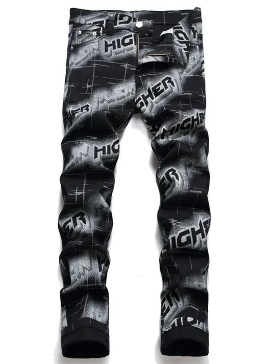 Spring and Autumn Fashion Trend Printed Straight-Leg Stretch Denim Jeans For Men Comfortable Casual Sports High-Quality Jeans
