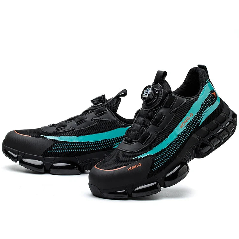 Rotating Button Protective Safety Shoes Men Steel Toe Sneakers Air Cushion Work Shoes Man Puncture Proof Work Safety Boots