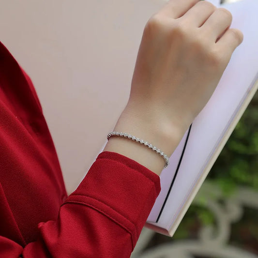 Sparkling Full 0.03ct 2mm D Color Moissanite Tennis Bracelet for Women Girl Fine Jewelry S925 Silver Diamond Link Bracelets