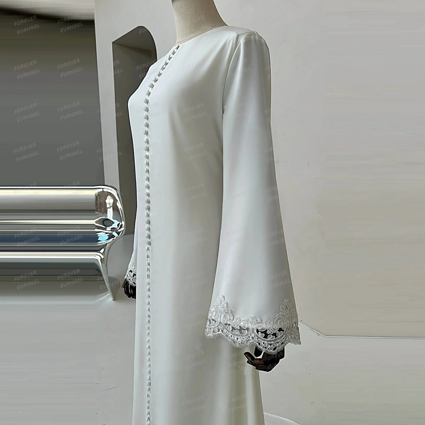 Simple Elegant Wedding Dresses A Line Woman's Formal Lace Long Sleeve Bride Gowns Button Sweep Train Customized Vestido De Novia