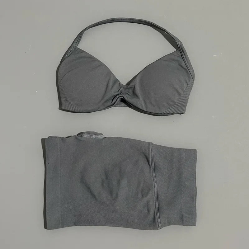 2 Piece Sports Yoga Set Sportswear Woman Gym Strappy Bra And Shorts Activewear Pilates Clothes Sports Workout Fitness Suit
