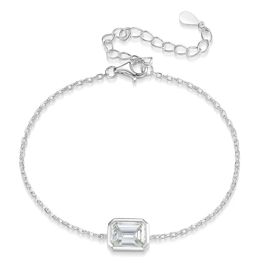 1/2CT Emerald Radiant Cut Moissanite Bracelets for Women Men Adjustable 15-20cm Chain 925 Sterling Silver Jewelry Fine