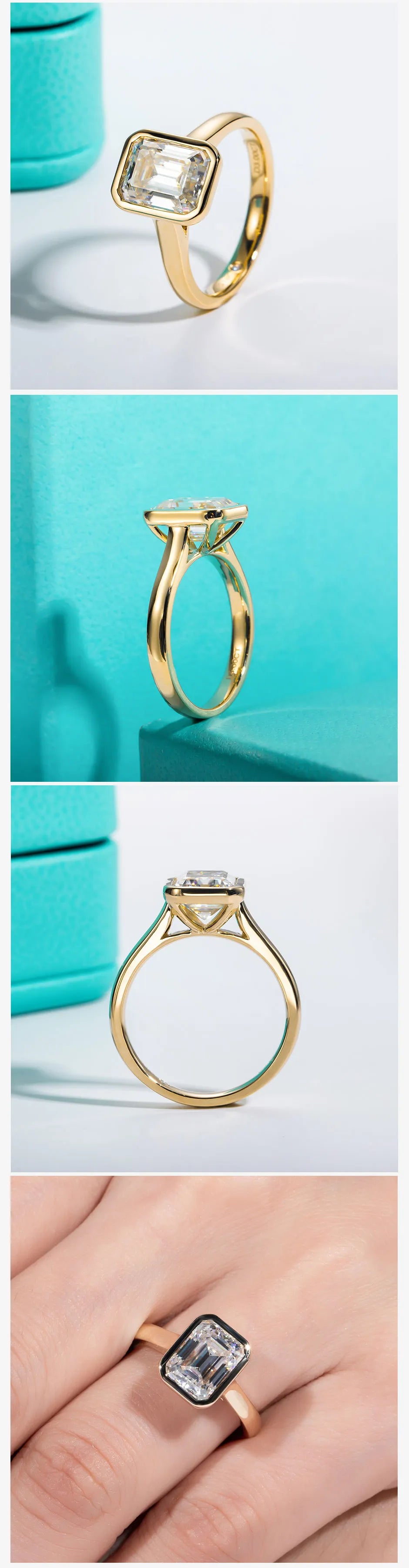 3ct Emerald Cut D Color Moissanite Engagement Ring Yellow Color 925 Sterling Silver Rings For Women Jewelry Wholesale