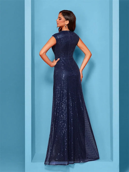 legant V Neck Silver Sequins Evening Dresses 2025 Women Sleeveless Party Maxi Mermaid Dress Long Luxury Prom Gown