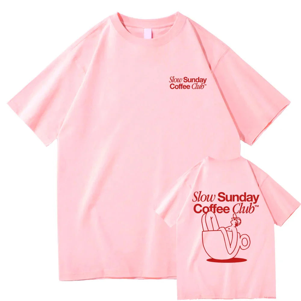 Slow Sunday Coffee Club T Shirt Men/women Harajuku Vintage Graphic Tshirt Classic Unisex High Quality Retro Cotton Tee Shirts