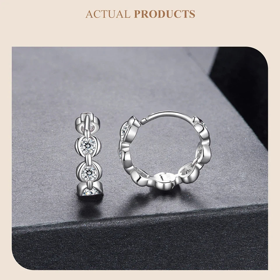 Moissanite Chain Hoop Earrings for Women, D Color Lab Diamond 925 Sterling Silver Hypoallergenic Round Huggies Earrings