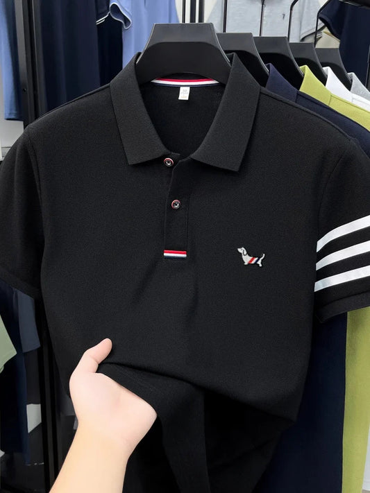 Summer 100% cotton short sleeve polo shirt men designer high-end brand cute dog embroidery Korean casual golf fashion T-shirt