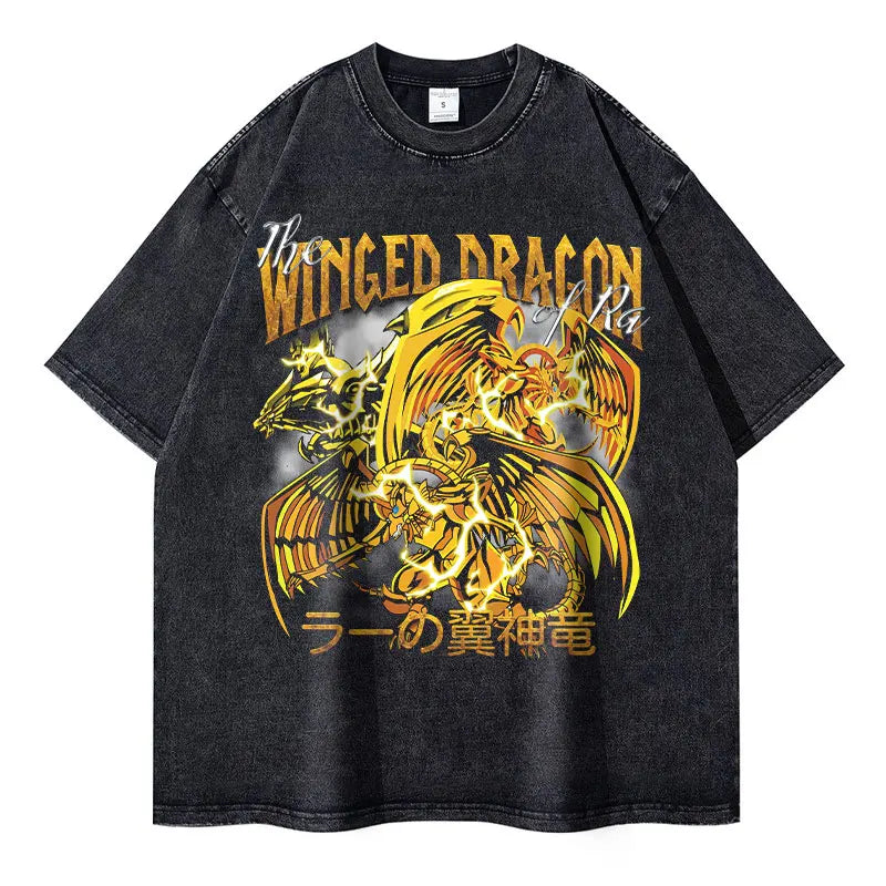T Shirts Vintage Washed Dark Magician Girl T-shirt Retro Streetwear Manga Black Magician Short Sleeve Tops Tees