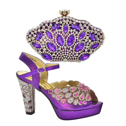New Italian Shoes and Bags Matching Set with Rhinestone Shoes for Women 2025 Designer Luxury High Heels Shoes for Women Elegant