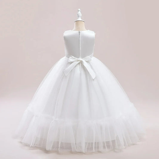 Summer Baptism Wedding Party Girl Flower Dresses Bow Bridesmaids Princess Prom Evening Dress For Girls First Communion Prom Gown