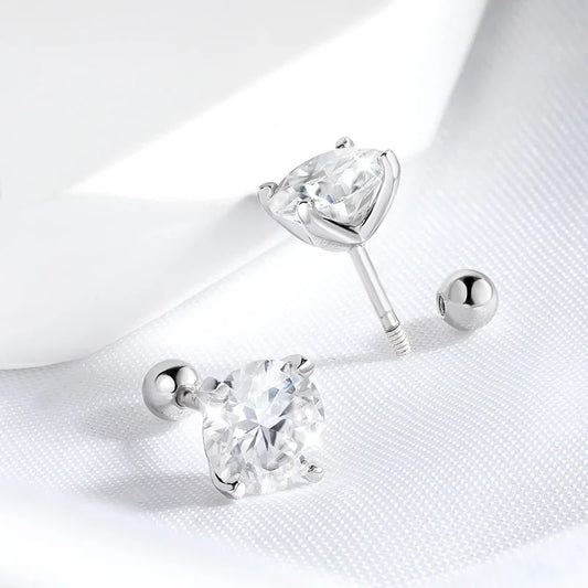 18k Plated 0.2-2ct Moissanite Stud Earrings for Women Solid 925 Sterling Silver Lab Diamond Screw Back Ear Stud Jewelry