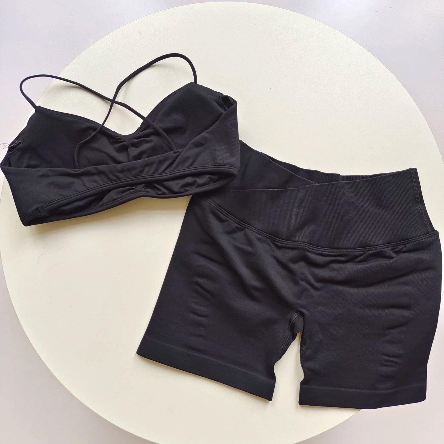 2 Piece Gym Set Women Yoga Crop Top High Waist Scrunch Seamless Shorts Fitness Bra Sport Suit Sportswear Workout Set