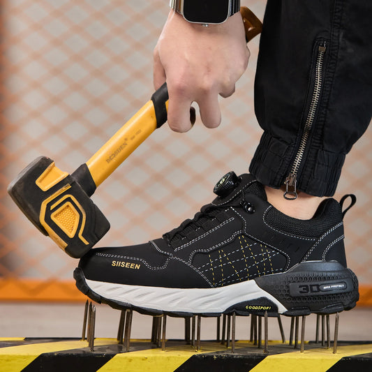 Men's safety shoes with anti - impact steel toes, puncture - resistant Kevlar, and rubber anti - slip soles for industrial work.