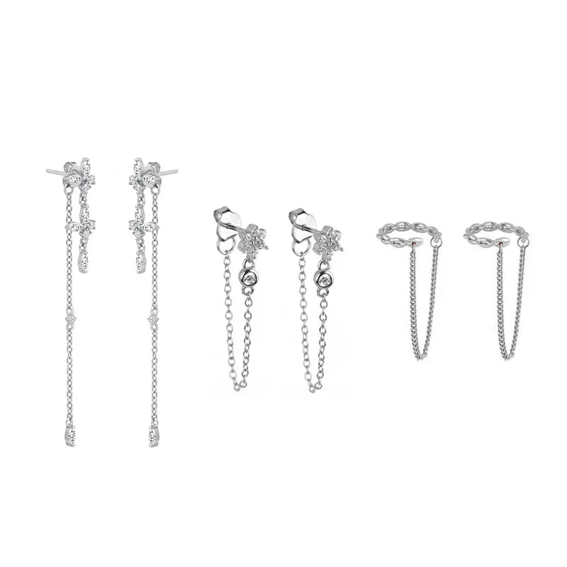 Butterfly Chain Drop Dangle Earrings Set For Women Zircon Flower Flower Stud Earrings Woman Piercing Jewelry Accessories
