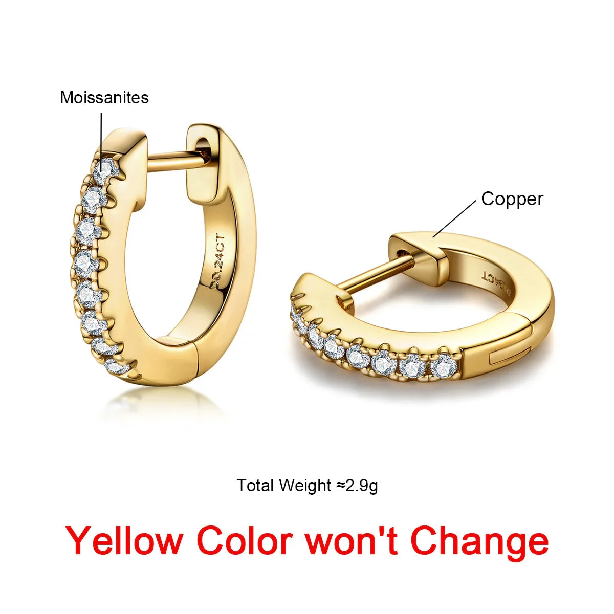 1.5mm D Color Moissanite Huggie Hoop Earrings With Certificate Yellow Gold Plated Huggie Earring For Women Gifts