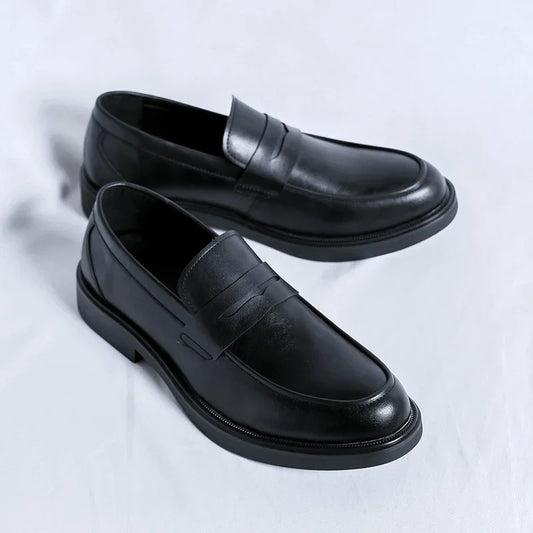 British Style Men's Slip-On Loafers Casual Commuter Shoes Summer Rubber Sole Microfiber Leather Upper Adult Formal Footwear