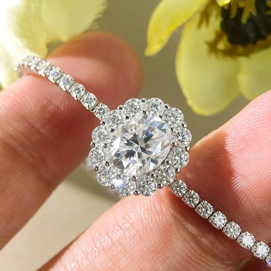 2mm Full Moissanite Tennis Bracelet With 2carat Halo Oval Cut Diamond Pendant Wrist Chain S925 Silver Fine Jewelry For Women