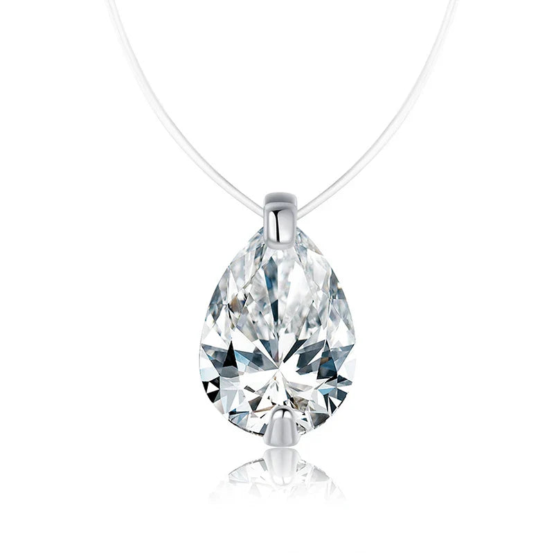 0.8CT 5*7MM Fishing Line Moissanite Necklace for Women Pear Cut Classic Pendant S925 Sterling Silver Jewelry Wholesale