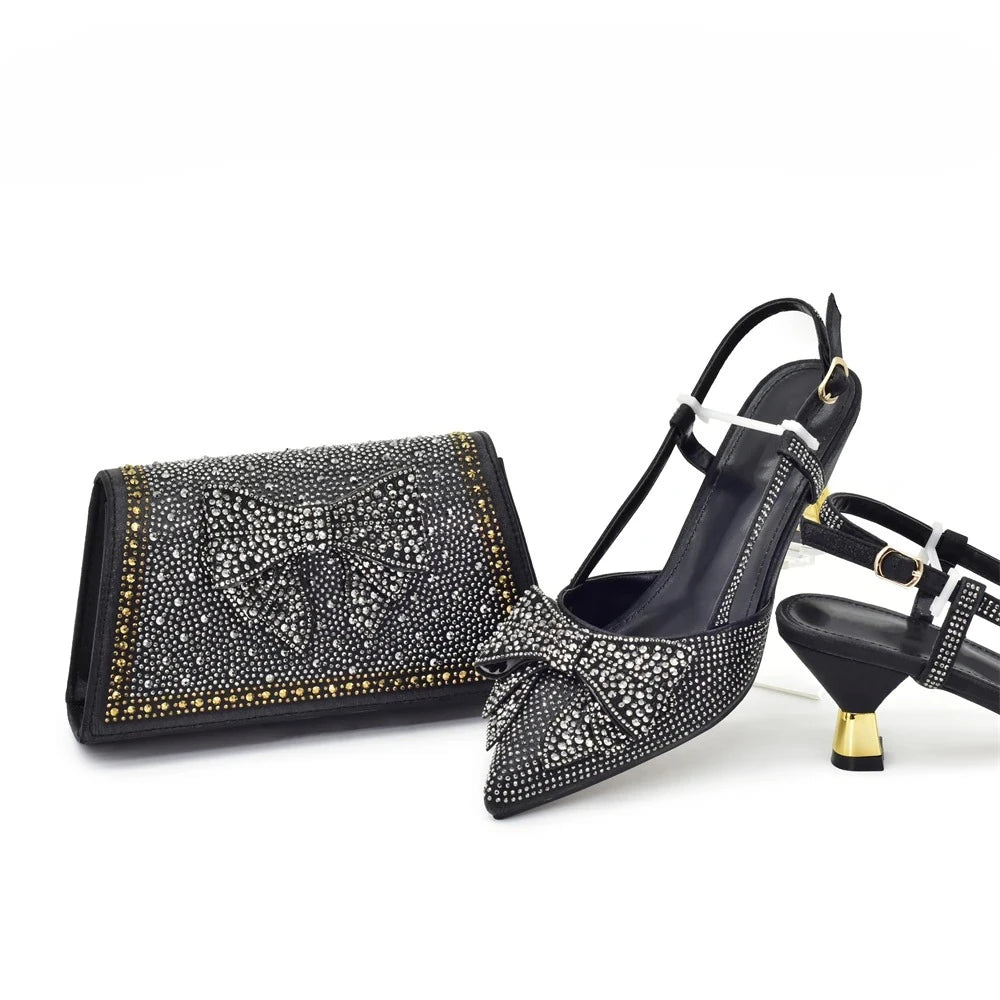 Italian Shoe and Bag Set Designer Wedding Luxury Italian Shoes and Bag Set for Women Full Rhinestone Party Pumps