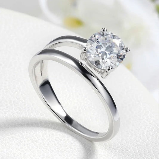 1CT 2CT Certified Moissanite Rings for Women Sparkling Brilliant Cut Wedding Bands 100% Real 925 Pure Silver Jewelry