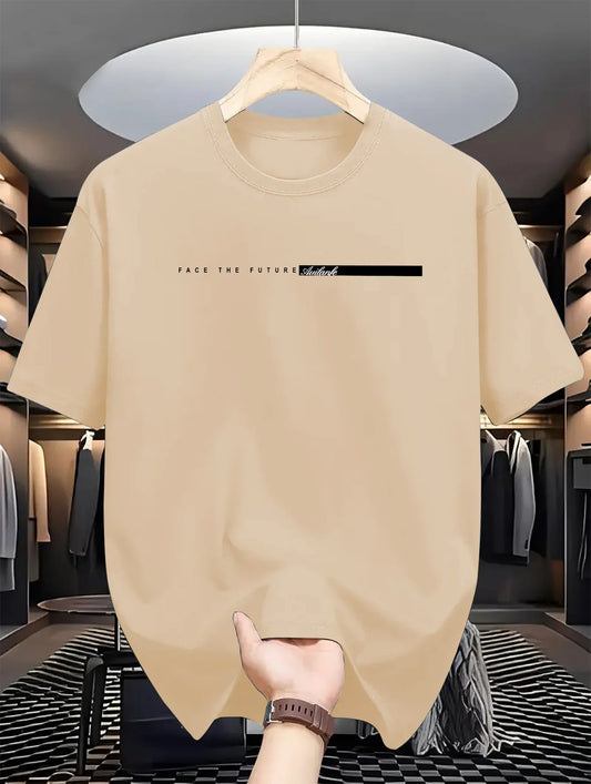 Camiseta masculina de verão 100% algodão casual folgada com estampa de letras grandes gola redonda manga curta estilo unissex High Street
