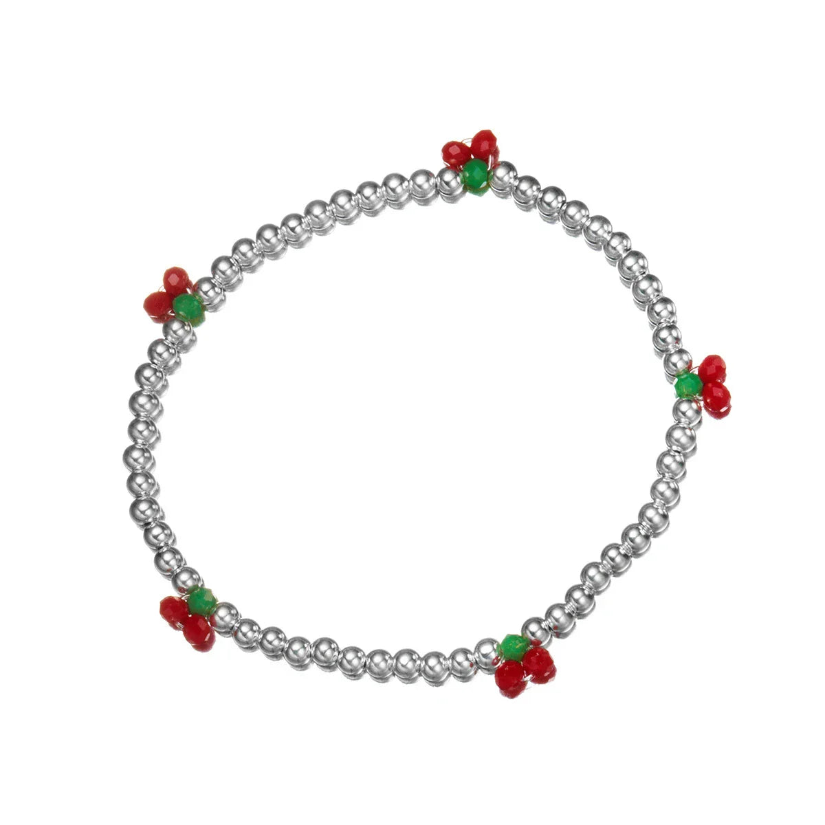 Real 925 Sterling Silver Basic Cherry Round Beads Adjustable Bracelet for Women Charm Bracelet Fine Jewelry Birthday Gift