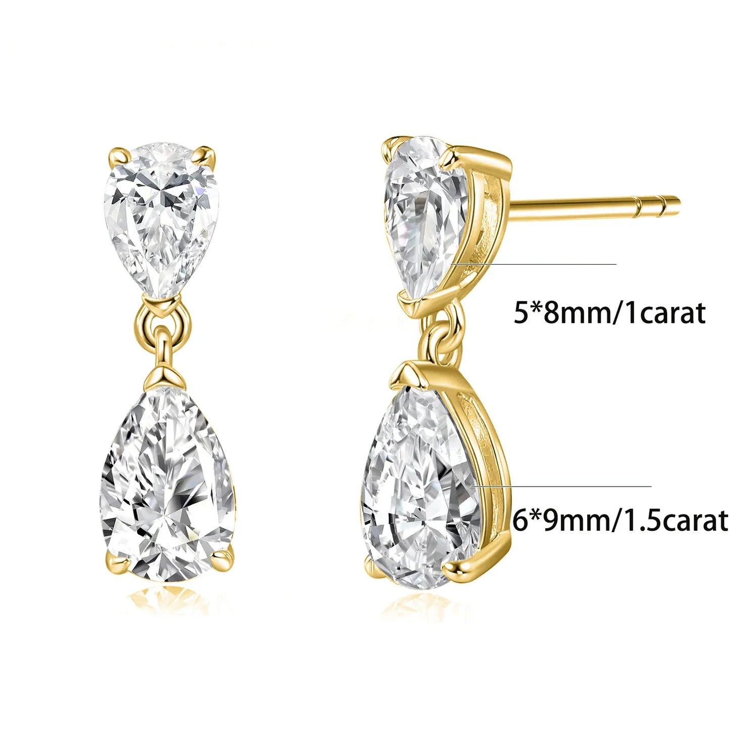 Waterdrop Moissanite Drop Earrings for Women Double Pear Cut Diamond Ear Stud 925 Sterling Silver Fine Jewelry with Certificate