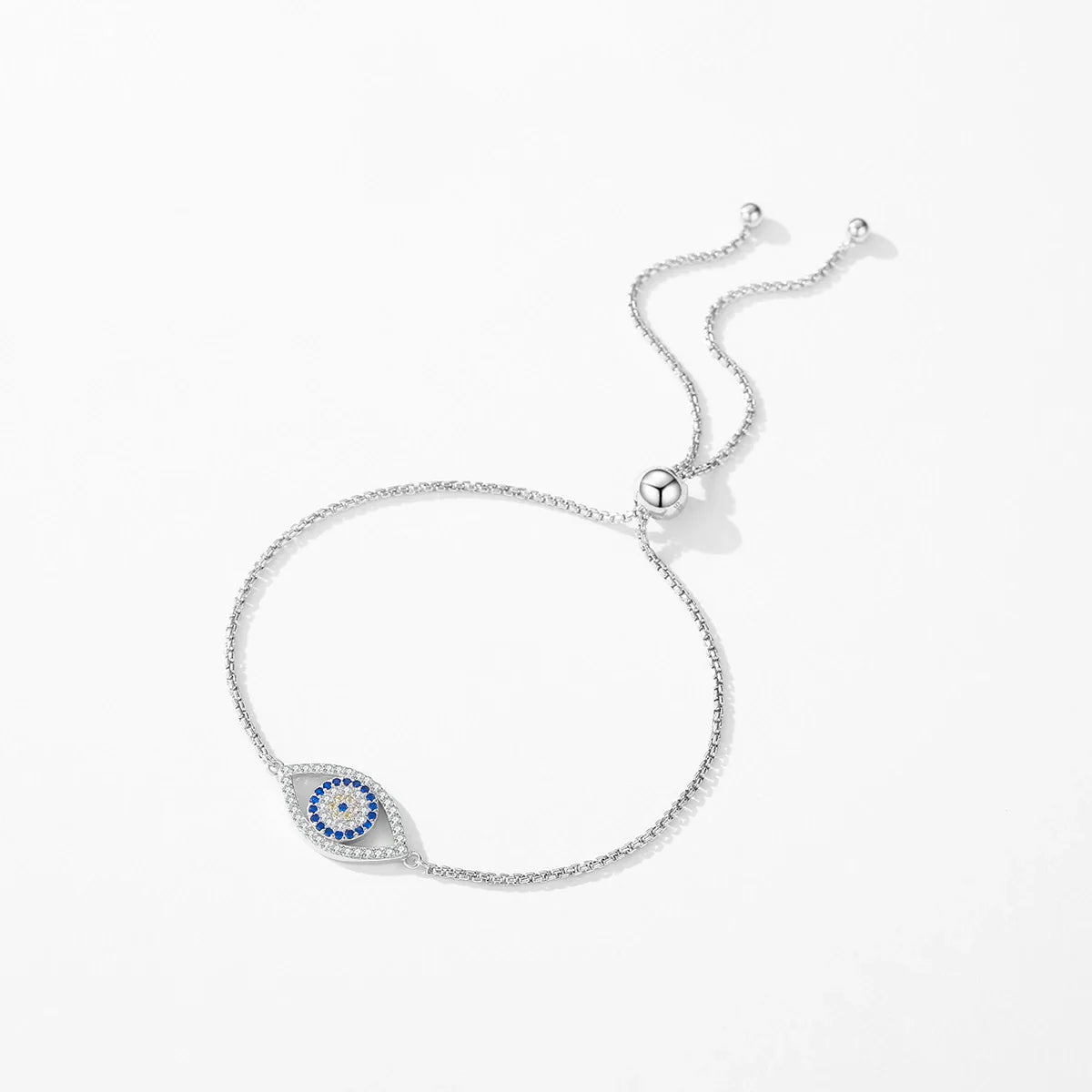 925 Sterling Silver Big Blue Eyes Basic Bracelet Fashion Style Braided Adjustable Chain Link For Women Anniversary Gift
