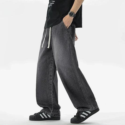 Calça Jeans Masculina Americana Solta Perna Larga Reta Casual Street Hip-hop Baggy Jeans Preto Cinza Azul Streetwear Masculino