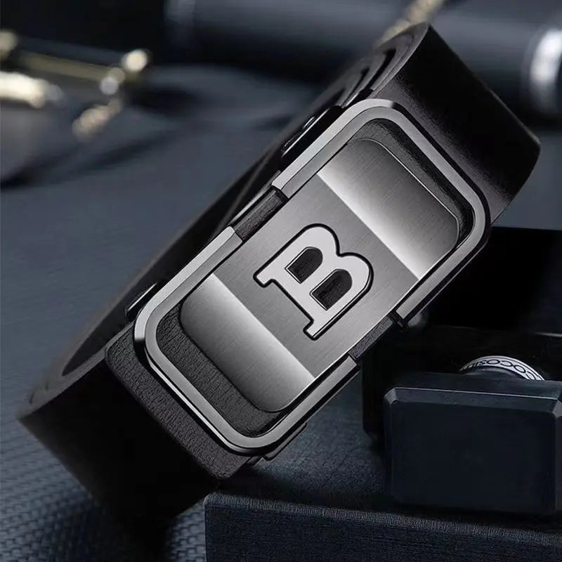 New Fashion Men's Belt Toothless Automatic Buckle Belt Alloy Letter Button for Business Fashion High Quality Men'Strap
