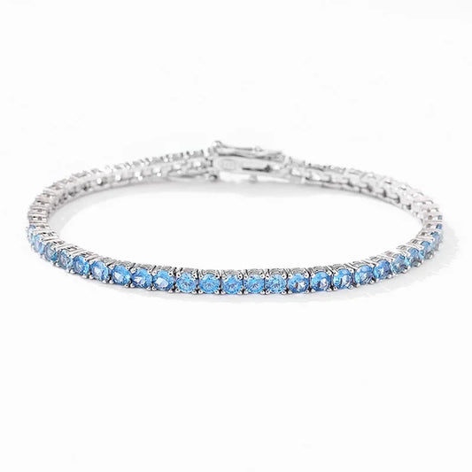 2024 Original Full 3mm Red Zircon Tennis Bracelet for Women S925 Silver Sea Blue High Carbon Gemstone Link Bracelets Gift