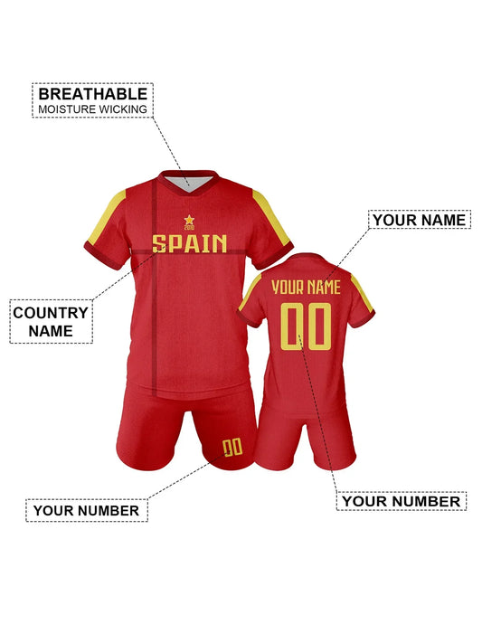 Spain Custom Soccer Jersey Sets Football Kit Kids Training Outfit Club Personalized Name Number Soccer Uniform for Boys & Girls