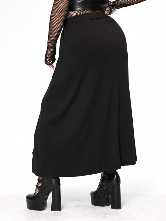 Plus Size Women's Lace Layered Hem Romantic Elegant Vintage Dress Pure Color Slit Fashion Airy Polyester Material