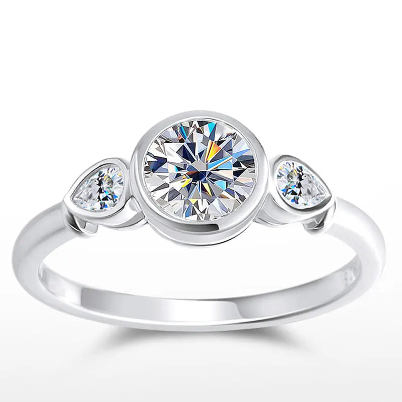 3 Stones Moissanite Engagement Ring s925 Sterling Silver Plated 18k White Gold GRA Certified Promise Rings for Women