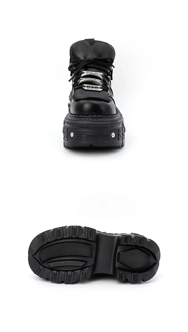 2026 New Punk Style Women Shoes Lace-up Heel Height 6CM Platform Shoes Woman Gothic Ankle Rock Boots Metal Decor Woman Sneakers